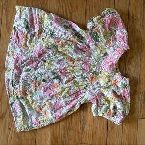 Zara Pink and Yellow Floral Dress with Puff Sleeves